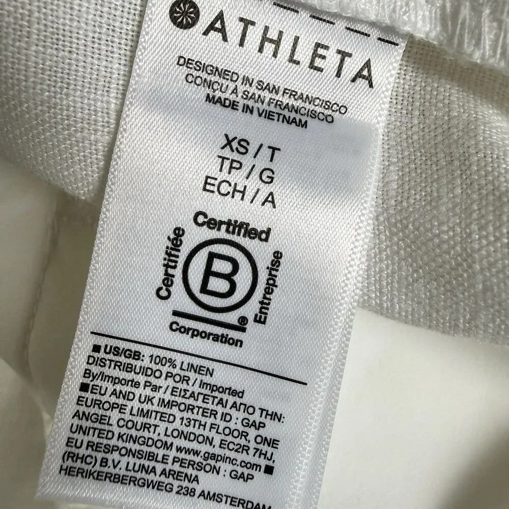 Athleta Retreat Linen High Rise Wide Leg Pants White Womens XS Split Leg Hem NWT